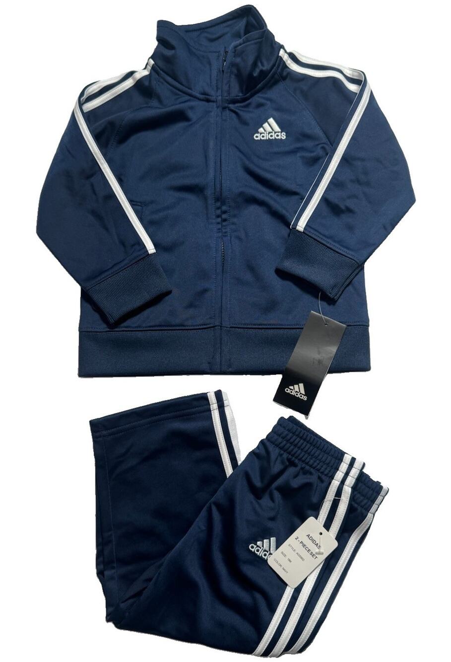 Adidas Toddler Boys 2 Piece Tracksuit Set Navy White 18M Full Zip NWT